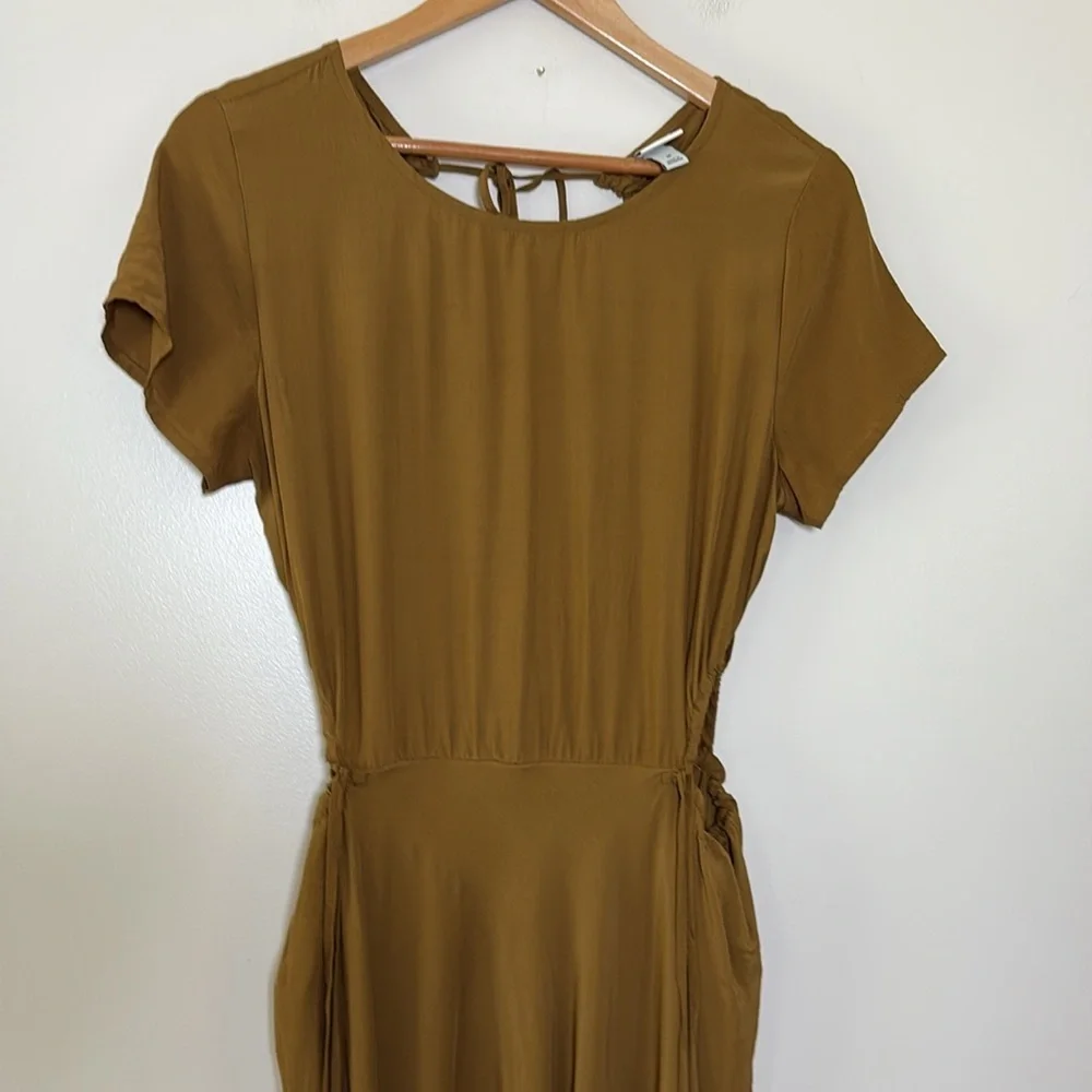 A New Day Brown Midi Dress Lightweight Cutout asymmetrical Hem‎ Tie Back Size M - Picture 2 of 15